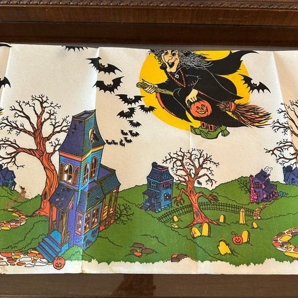 Hallmark Other - Hallmark Halloween Haunted House Witch Crepe Tablecloth 60x102 Vintage